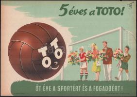 cca 1960 5 éves a Toto! 5 éve a sportért és a fogadóért!, focipálya. Villamosplakát. 33,5x24 cm