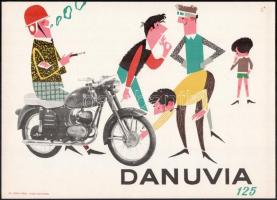 cca 1961 Danuvia 125 motorkerékpár, motor Villamosplakát. 33,5x24 cm
