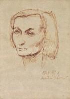 Arató István (1922-2010): Női portré, 1977. Filctoll, papír, jelzett. Üvegezett fa keretben, 33x24 cm