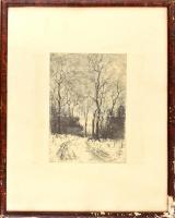 Kovács Júlia (1924-2007): Erdei út. Rézkarc, papír, jelzett, lap széle kissé foltos. Üvegezett, sérü...