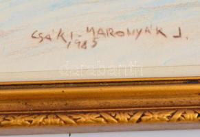 Csáki-Maronyák József (1910-2002): Kikötő. Ceruza, papír. Üvegezett fa keretben. 24x33 cm