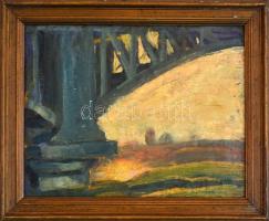 Jelzés nélkül, feltehetően a XX. sz. első felében működött festő munkája: Híd. Olaj, karton. Fa kere...