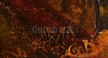 W.A.K. 1961 jelzéssel: Éjjeli város. Olaj, karton. Fa keretben. 34x50,5 cm