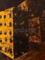 W.A.K. 1961 jelzéssel: Éjjeli város. Olaj, karton. Fa keretben. 34x50,5 cm