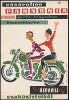 Villamosplakát: Vásároljon Pannonia motorkerékpárt a Keravill szaküzleteiből 1962, motorkerékpár., 24×17 cm