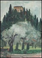 Orosz János (1932-2019): Olasz táj. Akvarell, papír, jelzett, lap széle sérült, 38,5x28,5 cm