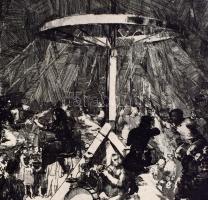 Váci András (1928-1989): Körhinta. Rézkarc, papír, jelzett, 30,5×35,5 cm