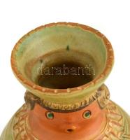 Kiss Roóz Ilona (1920-2010): Virágot tartó nő kerámia fiugra/váza, festett mázas kerámia, jelzett, h...