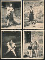 1947 Verőce, Kinszki Imréné, Kinszki Judit és Békés Magdi, 4 db feliratozott és datált vintage fotó, 6x4,4 cm