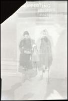 cca 1937 Kinszki Imre (1901-1945) budapesti fotóművész hagyatékából vintage NEGATÍV (Kulcsár Huppert kilósruha boltja előtt), dupla expozícióval létrejött véletlenszerű fotómontázs (!), 6,8x4,4 cm