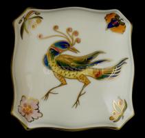 Zsolnay Főnix mintás ékszertartó doboz, kézzel festett, jelzett (Szabó Kinga), hibátlan, 7,5x7,5x4,5...