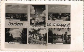 1942 Dévaványa, látkép, református templom, park, szüreti felvonulás, Túr ér. Foto Baji (EK)