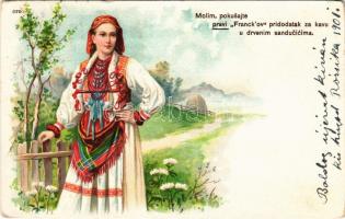 1901 Croatian folklore, lady in traditional costume. Franck coffee advertisement. litho (EK)