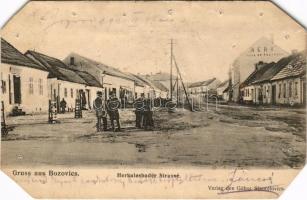 1909 Bozovics, Bozovici; Herkulesfürdői utca, raktár üzlet / Herkulesbader Strasse, Nera Cassa de Pastrare / street, shop (levágott sarkak / cut corners)