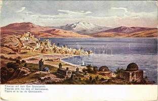 1910 Tiberias, mit dem See Genezareth / Tiberias with the lake of Gennesaret (Sea of Galilee), Lake Kinneret. Serie 709. Palestine No. 3. Judaica (Rb)