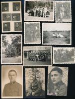 cca 1945 előtti katonai fényképek, változó helyszíneken és időpontokban, az egyik képen 1917-es frontvonal, rajta felirat is, 13 db vintage fotó, 6,5x4,6 cm és 14x9 cm