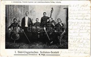 1905 I. Süd-Ungarisches Solisten-Sextett. Direktion M. Puja / Hungarian musical group, sextet (szakadás / tear)