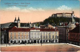 1917 Ljubljana; Laibach; Glavna posta / Hauptpostamt / post office, Hotel Elefant, castle + K.u.K. Reservespital Nr. 2. Laibach (EK)