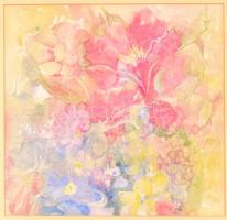 Mary Watkin (?-): Virágszirmok. Akvarell, papír, jelzett. Hátoldalán címkén feliratozott. Üvegezett fa keretben. Há32,5x35 cm.