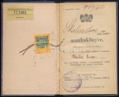 1926 Skalecz Imre géplakatos munkakönyve, hadiüzemi dolgozó
