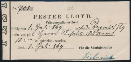 1869 Pester Lloyd csekk