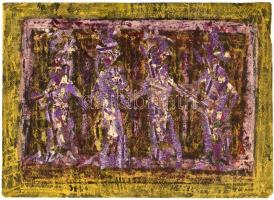 Farkas György (1911-1995): Táncolók. Vegyes technika, kollázs, papír. Jelzés nélkül, hátoldalán a művész nevével feliratozott. Sérült. 36,5x51 cm