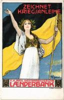 Zeichnet Kriegsanleihe. K. k. Priv. Oesterreichische Länderbank / WWI Austro-Hungarian K.u.K. military, war loan propaganda, art postcard s: Th. Zasche (non PC)