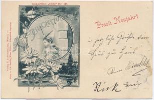 1898 Prosit Neujahr! Ich Gratuliere! / New Year greeting art postcard. Collection Chic Nr. 118. Phot. v. Ch. Scolik. Art Nouveau, floral (apró lyukak / tiny pinholes)