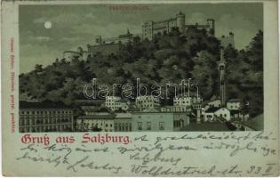 1907 Salzburg, Festungsbahn / castle funicular, night. Ottmar Zieher litho (EK)