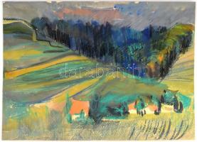 Jelzés nélkül: Dimbes-dombos táj. Akvarell, pasztell, papír, 33,55x46,5 cm