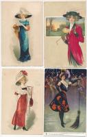 47 db RÉGI motívum képeslap: grafikai hölgyek kalapban / 47 pre-1945 motive postcards: graphic lady with hats
