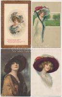 47 db RÉGI motívum képeslap: grafikai hölgyek kalapban / 47 pre-1945 motive postcards: graphic lady ...