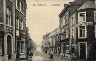 1917 Marche-en-Famenne, Grand Rue / main street, Café Mercy, shops + Garnison-Kompagnie 11. General-Gouvernement Belgien (fl)