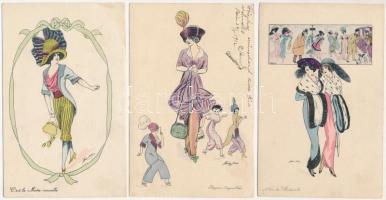 5 db RÉGI motívum képeslap: kalapos hölgy, Xavier Sager szignóval / 5 pre-1945 motive postcards: ladies in hats, signed by Xavier Sager