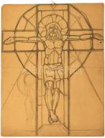 Jelzés nélkül: Krisztus (üvegterv), 1930 körül. Ceruza, papír, hajtásnyommal, kisebb sérülésekkel. 31x40,5 cm