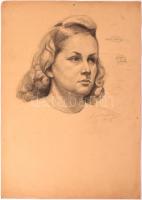 Szépvölgyi János (?-): Fiatal hölgy arcképe, 1946. Ceruza, papír, lap széle sérült. 61x43 cm
