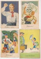 6 db RÉGI motívum képeslap: magyar szocreál propaganda úttörőkkel / 6 pre-1945 motive postcards: Hungarian Socialist propaganda Úttörő pioneer movement