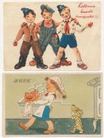 6 db RÉGI motívum képeslap: magyar szocreál propaganda úttörőkkel / 6 pre-1945 motive postcards: Hun...