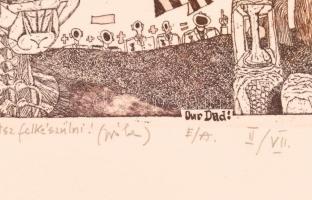 Ifj. Würtz Ádám (1957-): Semmit sem tudsz tenni, de megtanulhatsz felkészülni. Színes rézkarc, papír...