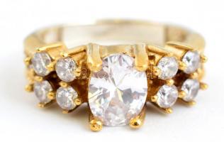 Aranyozott ezüst(Ag) kövekkel gazdagon díszített gyűrű, jelzett, méret: 57, bruttó: 6,9 g