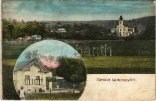 1911 Máriabesnyő (Gödöllő), látkép, kegytemplom, Neszveda féle vendéglő, étterem. Neszveda A. saját kiadása (EB)