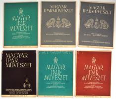 1938-1942 Magyar Iparművészet XLI. évfolyamának 2. száma, XLIII. évfolyamának 4., 11., száma, XLV. évfolyamának 2., 3., száma, XLIV. évfolyamának 1. száma, összesen 6 db.