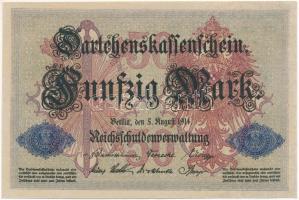 Német Birodalom 1914. 50M hétjegyű sorszámmal lezárt fóliában T:I- German Empire 1914. 50 Mark with seven digit serial in sealed foil C:AU Krause#49