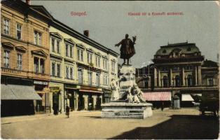 1912 Szeged, Klauzál tér, Kossuth szobor, Krausz, Bruckner Dezső, Schwarcz és Társa üzlete. Traub B. és Társa kiadása (EK)