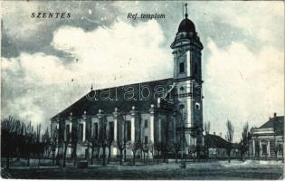 1925 Szentes, Református templom télen. Ifj. Molnár Ferenc kiadása (EK)