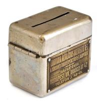 cca 1930 Corvinia biztosító fém feliratos persely. Kulcs nélkül 8x7 cm