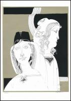 Szász Endre: (1926-2003): Lányok. Szitanyomat, papír, Jelzett, sorszámozott 5/100 25x19 cm