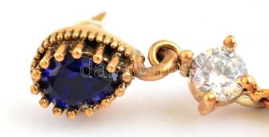 Aranyozott ezüst(Ag) csepp alakú, köves fülbevalópár, jelzett, h: 5 cm, bruttó: 18,55 g