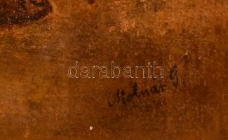 Molnár J. jelzéssel: Vándor. Olaj, karton. Felületi karcolással. Fa keretben. 48,5x28 cm