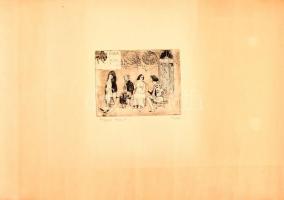 Láng Rudolf (1904-1991): Avignoni asszonyok. Rézkarc, papír, jelzett, felcsavarva, 13×16,5 cm